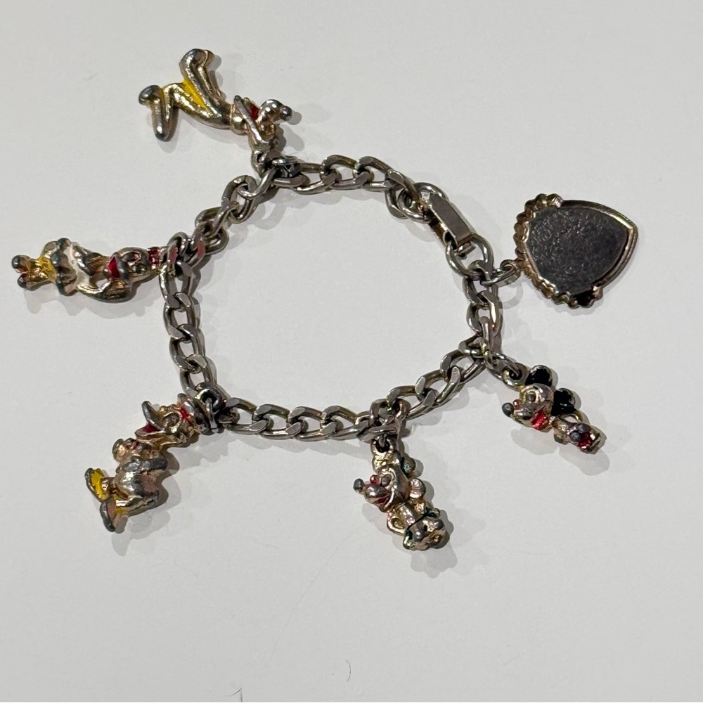 Vintage Walt Disney Productions Character Charm Bracelet Mickey Minnie Daisy Don